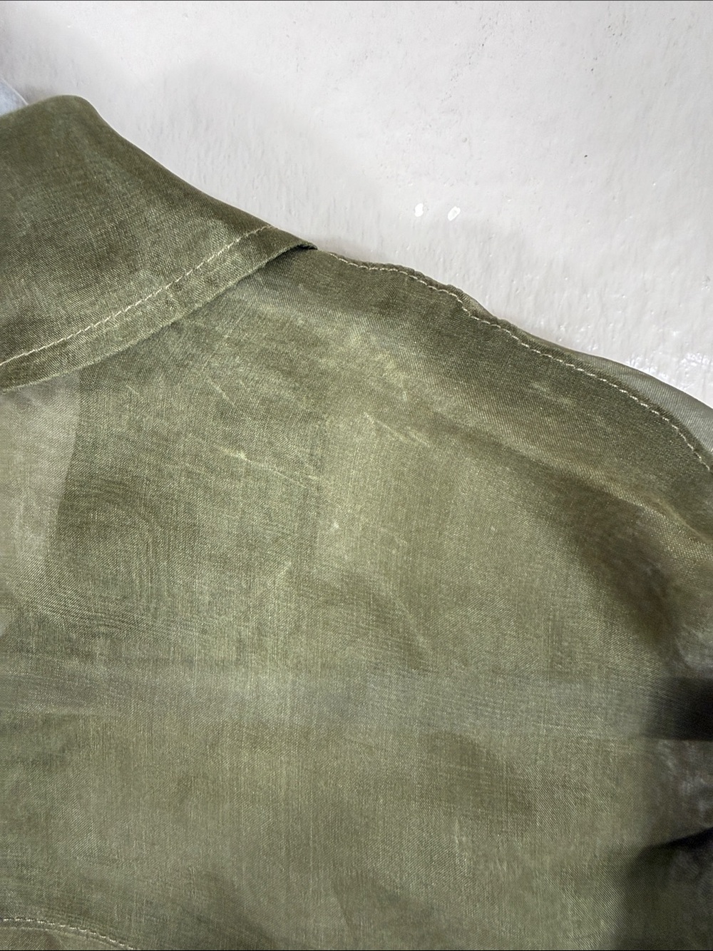 Donni. Sheer Button Down Shirt Top Silk Organza Olive - Picture 5 of 6